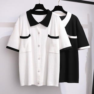 Large size women's lapel ice silk knitted jacket fat sister Summer fat mm slim thin shirt 200/300kg
