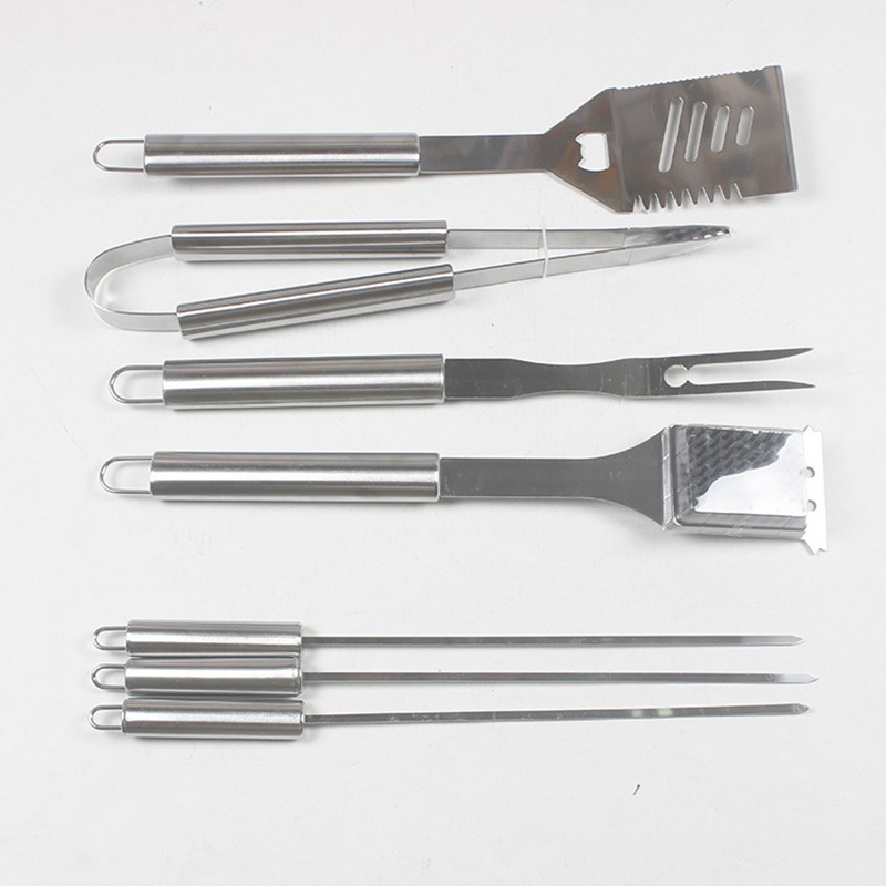 [Fuente de fábrica] de acero inoxidable barbacoa parrilla traje de barbacoa bolsa de tela de 8 piezas conjunto de herramientas al aire libre barbacoa carne tenedor