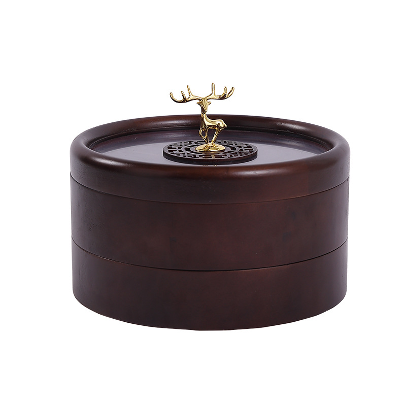 Caja de madera de doble capa de madera nueva caja de dulces chinos caja de nueces casera sala de estar semillas de melón bandeja de almacenamiento de bocadillos