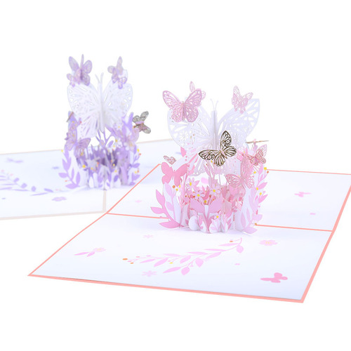 Valentine's Day 3D Greeting Card Butterfly Basket Blessings 3D Paper Sculpture Creative Gift Post Letter Card Paper Sculpture Wholesale