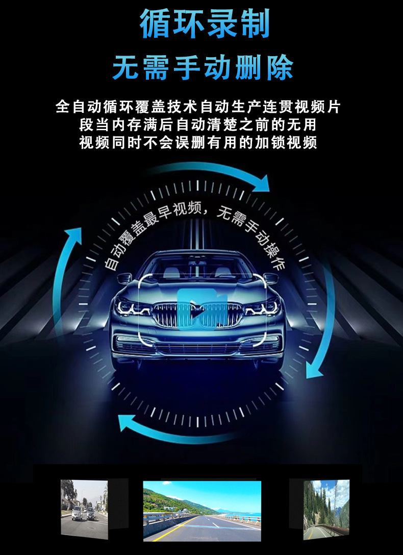 Universal Car Hd Night Vision Dash Cam USB Installation-Free Android Car Large Screen Video Recorder Cross-Border Shipping