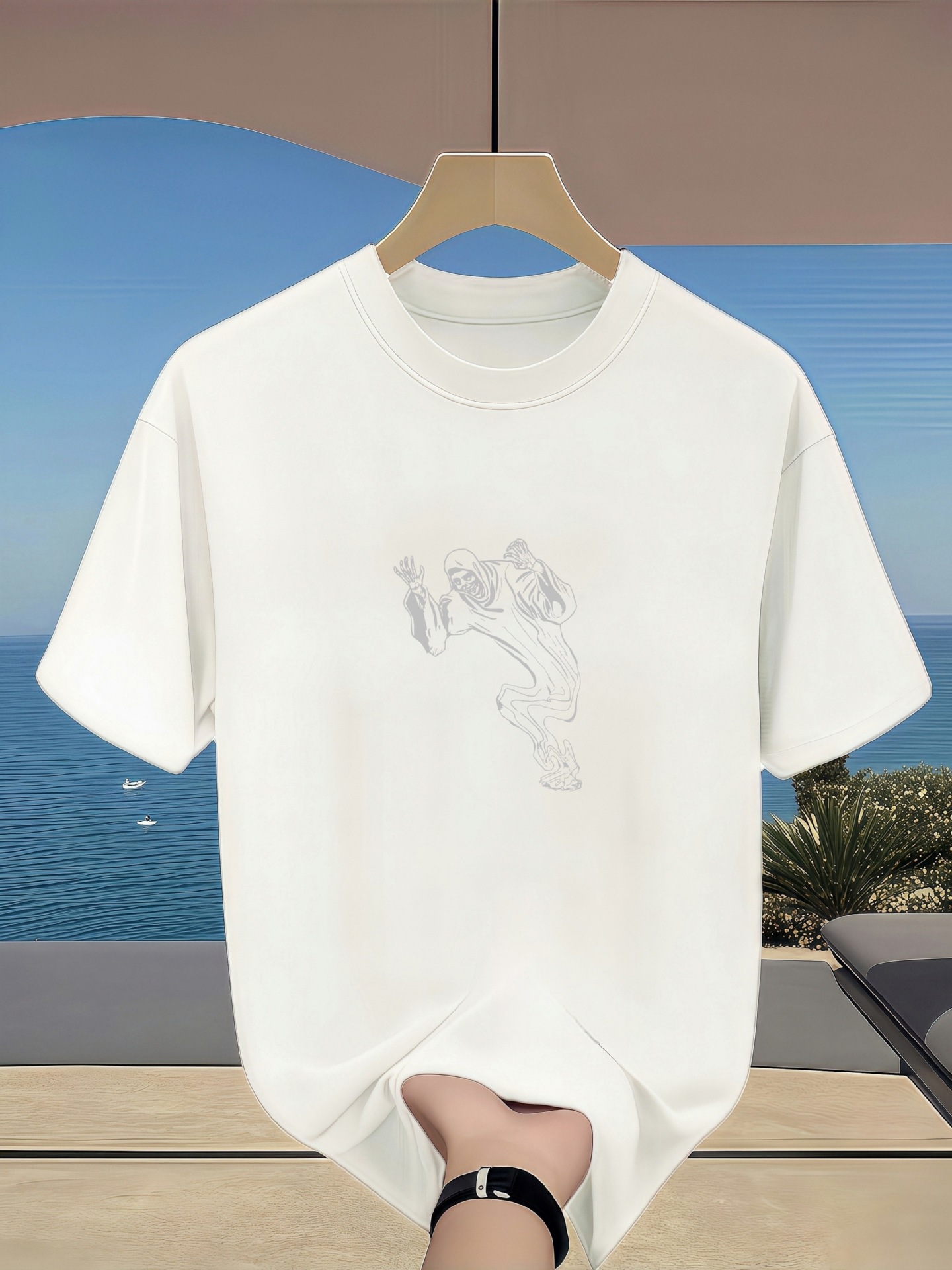 Men's Round Neck Short-Sleeved Artistic Zombie Scary Print Pattern Daily Style T-Shirt, Casual Top