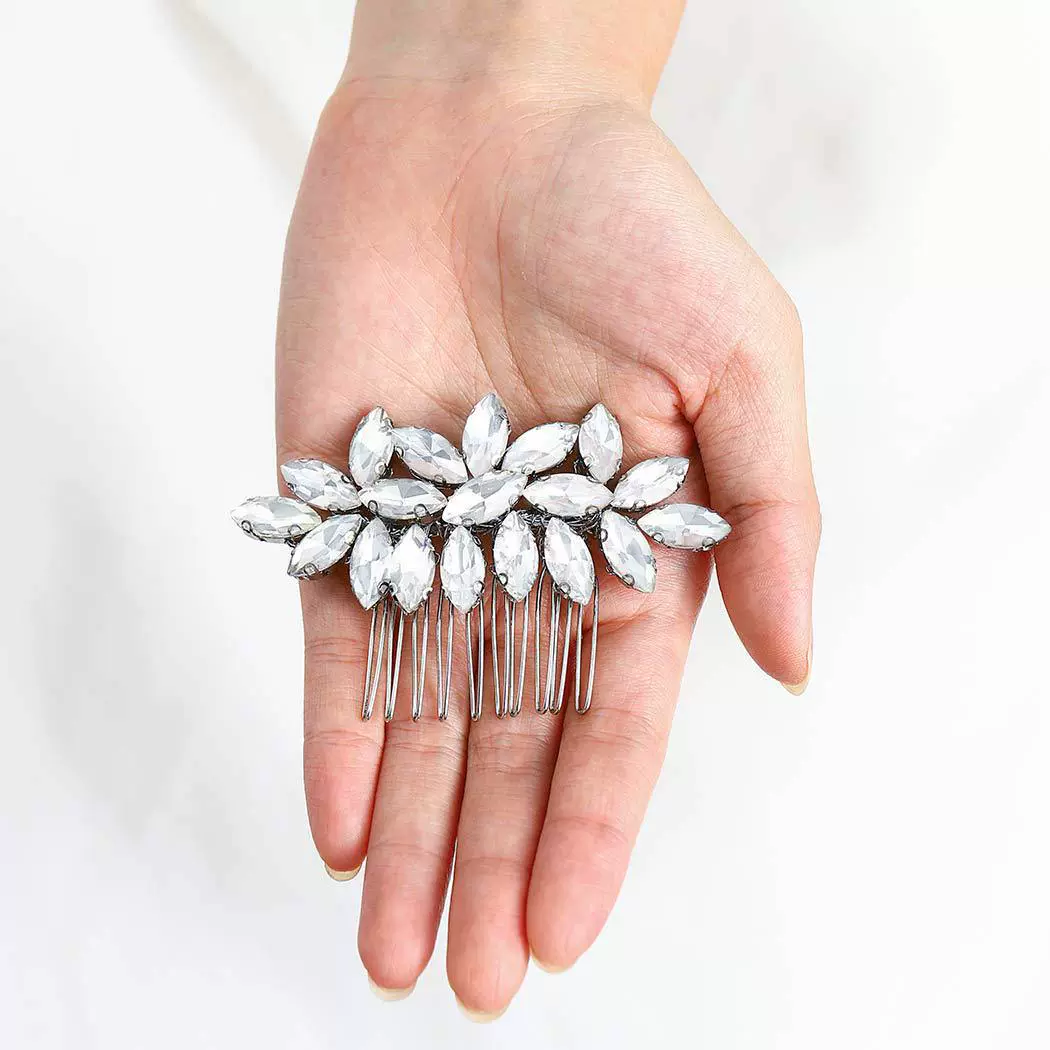 Mailang Bridal Wedding Headwear Silver Glass Diamond Hair Comb Side Comb Hair Comb Manufacturer European and American Cross-Border Exclusive Supply