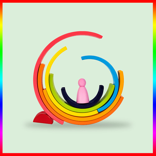 Children's overseas foreign trade educational and scientific toys, children's stacking tower wooden puzzle rainbow stacking blocks