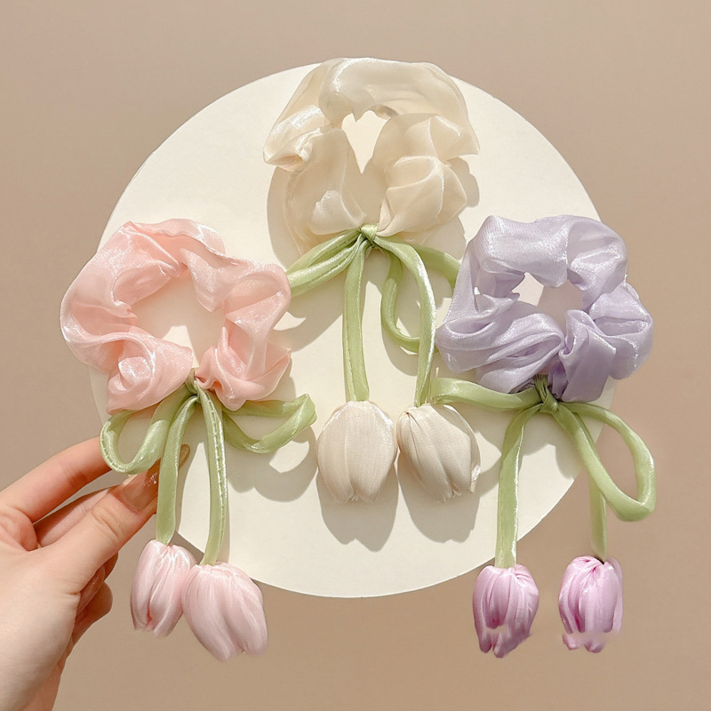 Tulipán serpentina, diadema de intestino grueso, temperamento femenino, flor de alto nivel, cola de caballo, cuerda para el cabello, bola, cuerda para la cabeza, banda de goma, accesorios para el cabello