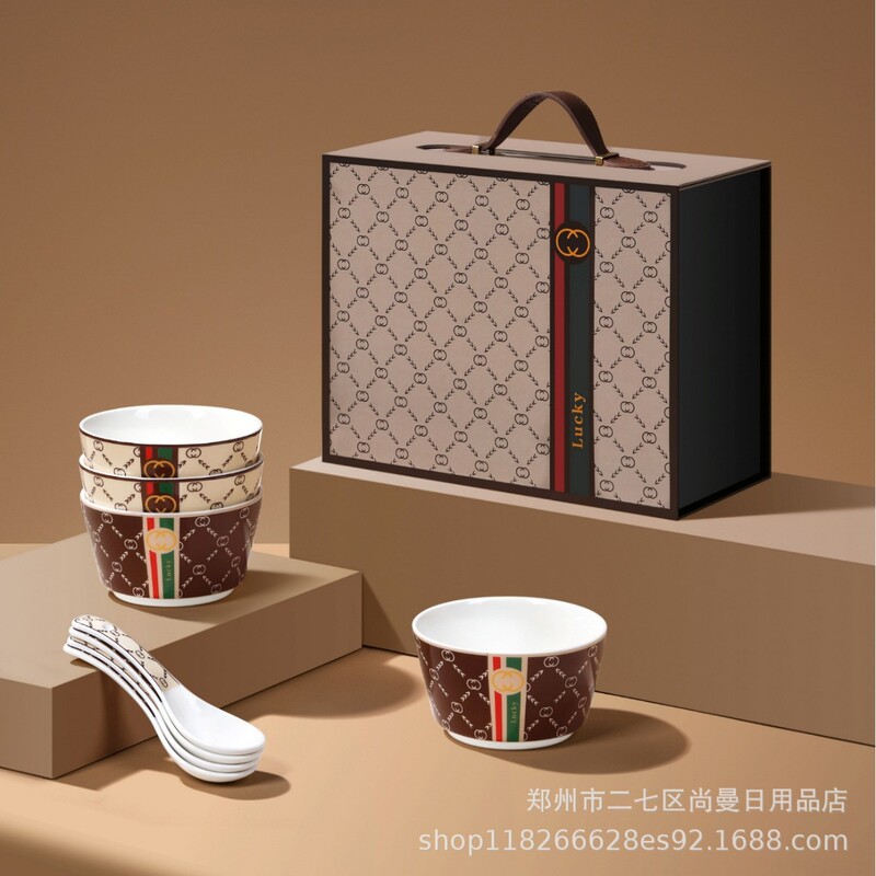 Jutaoren Guqi Fashion Ceramic Bowl, Plate, Spoon Tableware Set Gift Box Creative Business Welfare Event Gift Jutaoren Guqi Fashion Ceramic Bowl, Plate, Spoon Tableware Set Gift Box Creative Business Welfare Event Gift