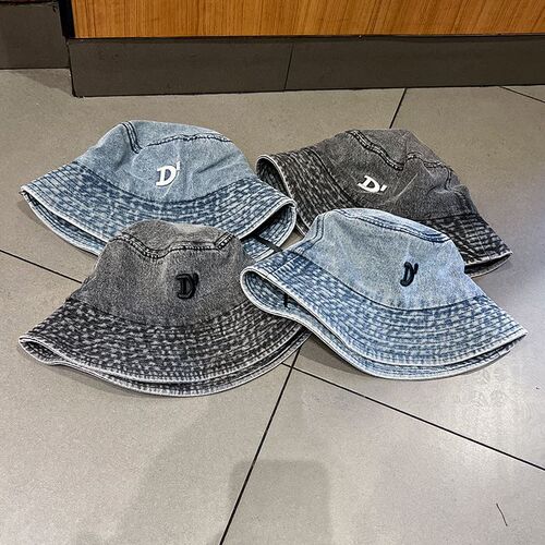 Korean Version Ins Denim Fabric Embroidered D Letter Fisherman Hat for Girls Spring and Autumn Season Versatile Fashion Casual Sun Hat Trend