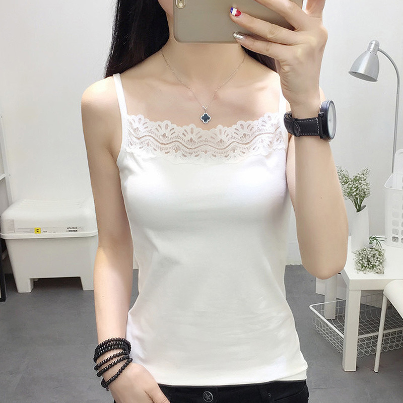 2025 Retro Hong Kong Style Lace Tank Top Camisole Women's Summer Outerwear Popular Sexy Versatile Solid Color Tank Top Innerwear Base Layer