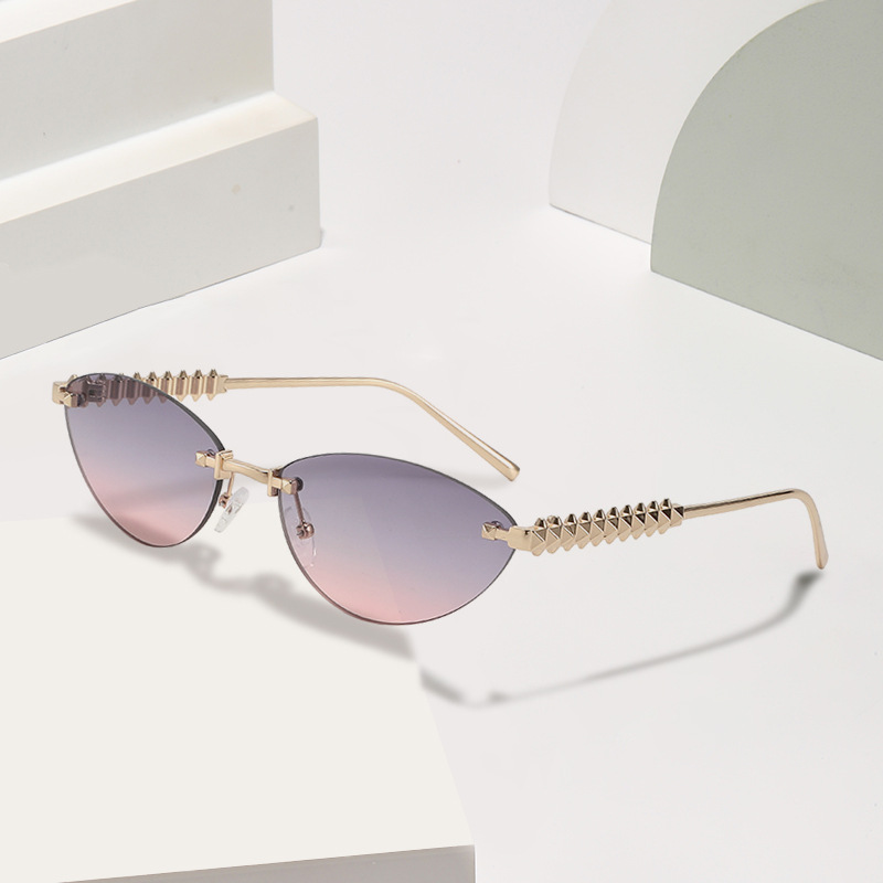 Metálico transfronterizo Europa y América de moda gafas de sol con ojos de gato, gafas de sol sin marco, gafas de sol personales