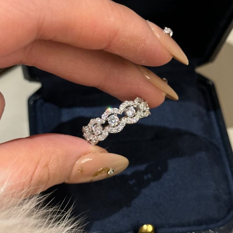 Luoxisi Temple Jewelry S925 シルバーの新しい二層レースリング、柔らかなラインとダイヤモンドのウェディングリング、女性用、積み重ね可能|undefined