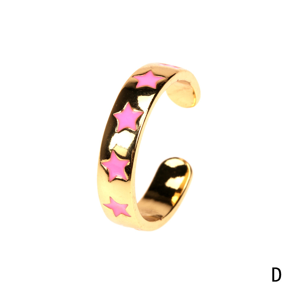 Fashion Color Dripping Oil Star Copper Ring Wholesale display picture 6