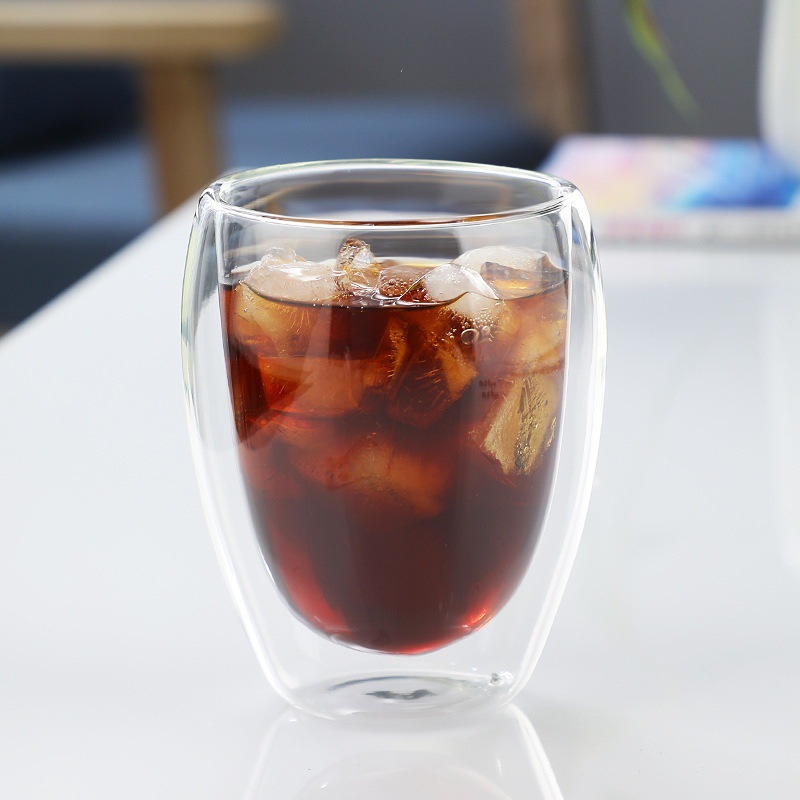 Taza de doble capa en forma de huevo simple y transparente para el hogar, taza de té de flores de café con leche transparente, taza de vidrio de borosilicato
