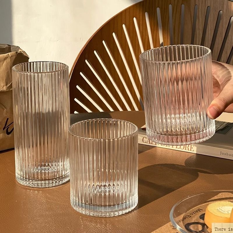 Ins Simple Stripesd Glass Ice American Latte Coffee Cup Juice Cup Cold Drink Cup Household Milk Cup Water Cup