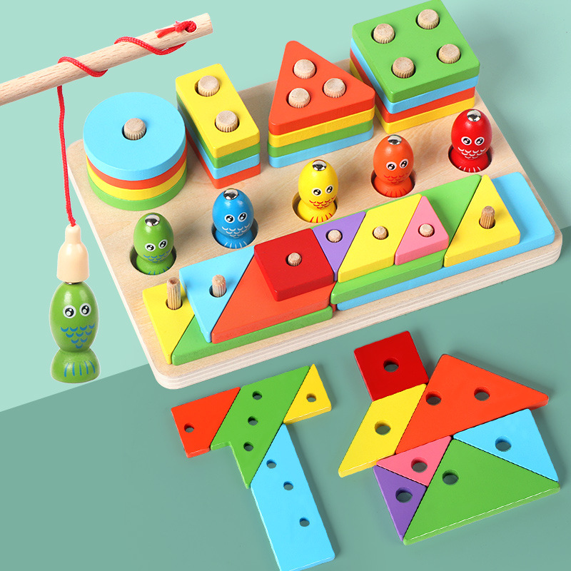 Clip de pesca transfronteriza columna de abeja para bebés mano-ojos coordinación geometría emparejamiento cognitivo juguete de educación temprana hecha de bloques