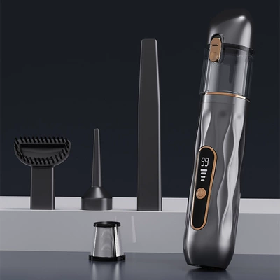 Digital Display Screen Car Vacuum Cleaner, Car and Home Handheld Wireless Multi-Functional Super Powerful Suction Mini Vacuum Cleaner (Tozsoranlar) - brushed-black