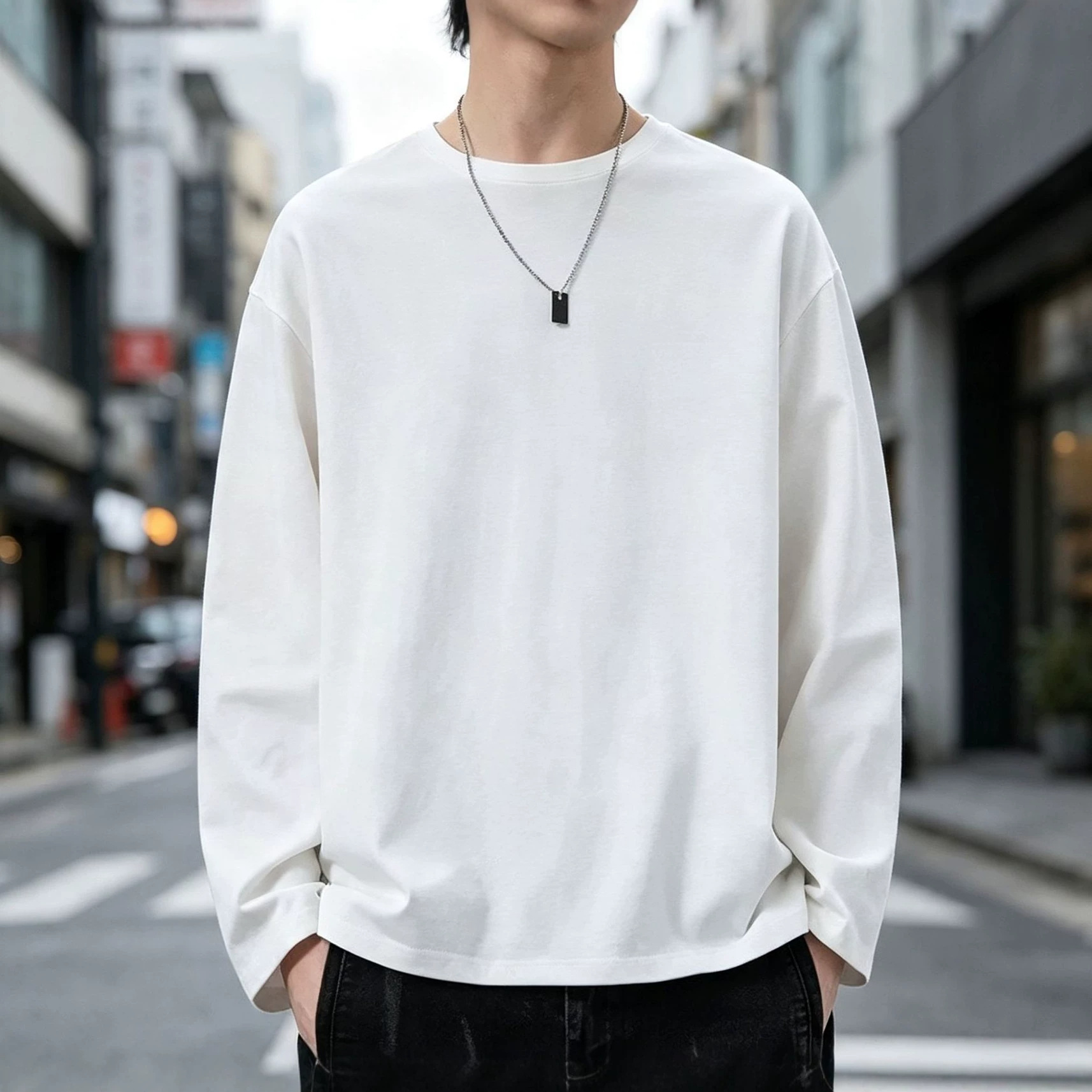 무지 긴팔 티셔츠 남성 가을 캐주얼 슬림핏 라운드넥 이너웨어 청소년 상의 공장 도매