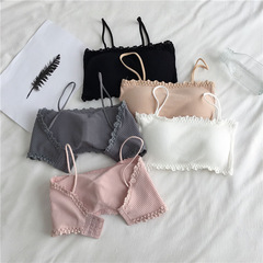 Cross-border one-line cotton suspender straps threaded breast-wrapped girl's anti-exposure back-buttoned underwear with breast pads