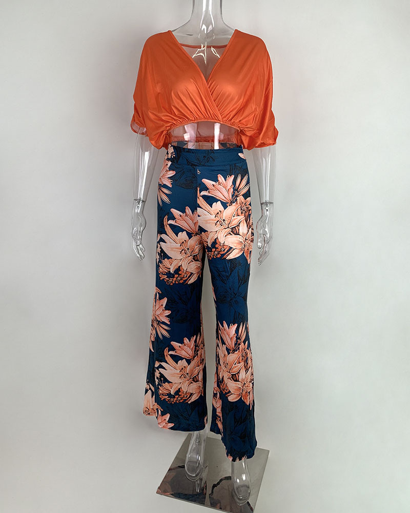 Women's Streetwear Color Block Flower Polyester Printing Pants Sets display picture 5