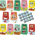 爆款现货亚马逊海绵宝宝主题糖果袋零食袋牛皮纸袋装饰派对礼品袋