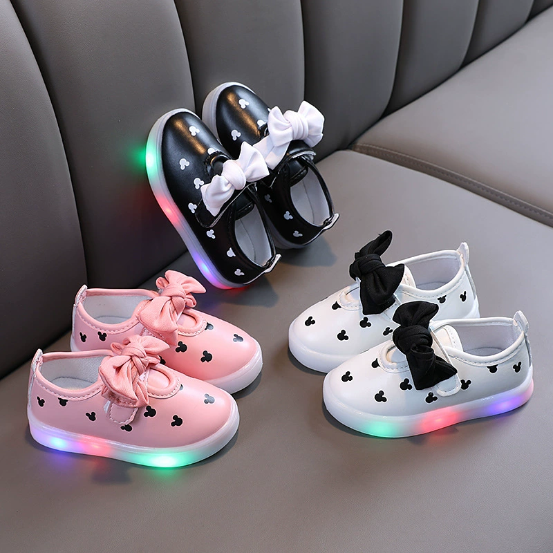Sneakers with bow, shoes for leisure for princess, 2021 collection, Korean style, wholesale