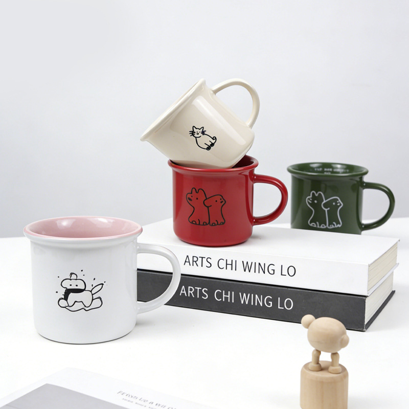 Taza de Cerámica Tipo Esmaltado Retro de Cerámica Resistente a Altas Temperaturas para Cafetería