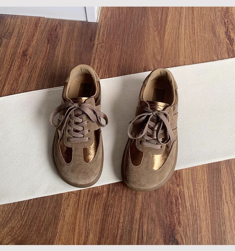 Scarpe da ginnastica tedesche retrò in pelle opaca color oro da donna, suola morbida, scarpe sportive casual, abbinate ai colori, con lacci, scarpe Forrest Gump_voghion.com