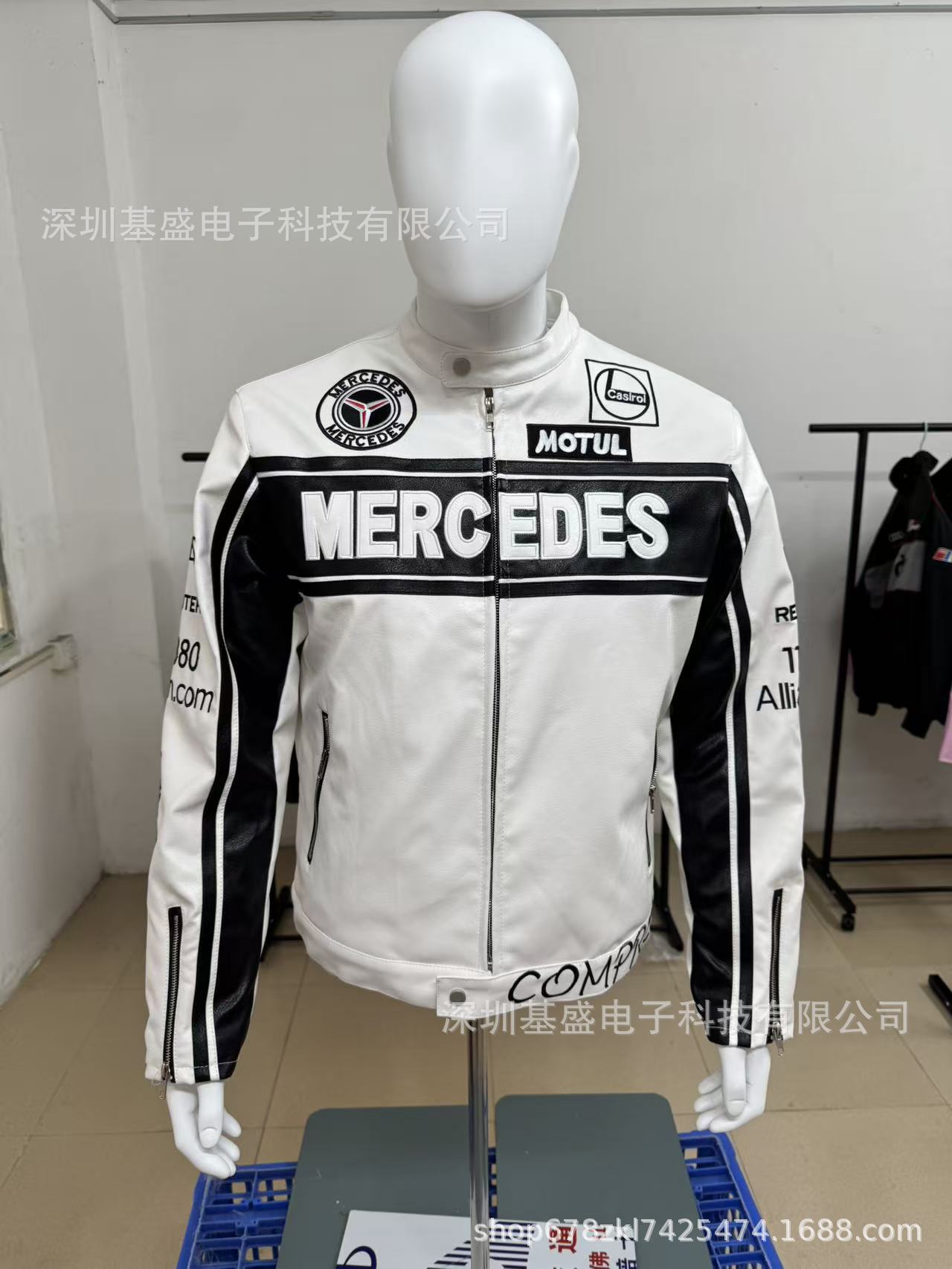 F1 Mercedes üslubunda süni dəri yarış gödəkçəsi