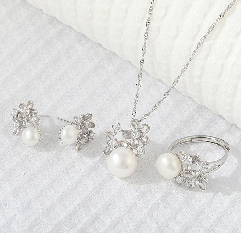 Conjunto de colar de pérolas minimalista com brincos e anel_voghion.com