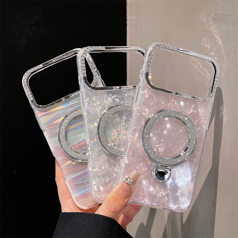 Conchas de borde redondo para iPhone17Promax succión soporte de teléfono celular Apple 16 amor protector 15
