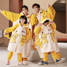 亲子睡衣秋冬珊瑚绒母女一家三口法兰绒加厚母子冬天家庭套装四口