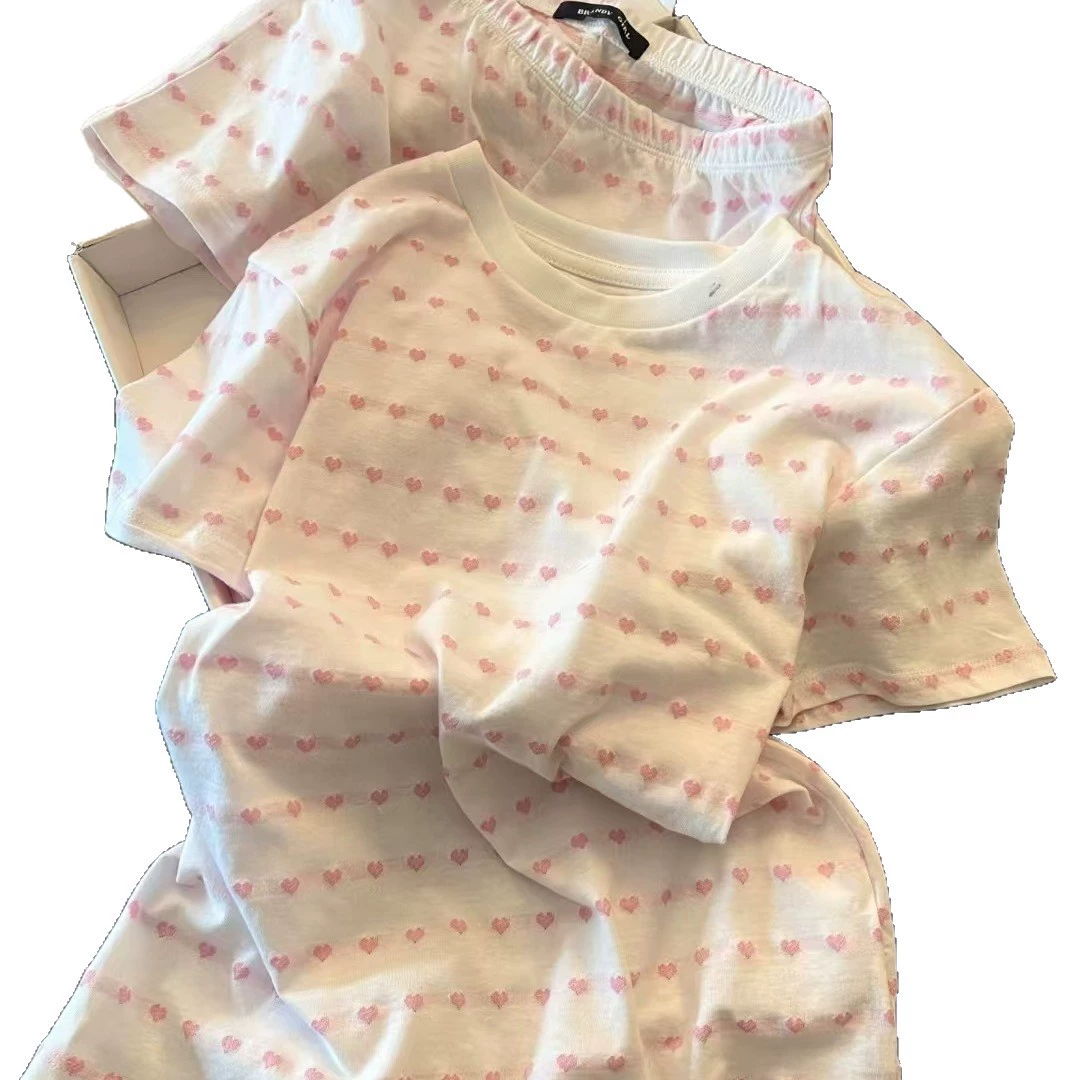 Retro thin pijama, cute set, with short sleeve, oversize, internet celebrity