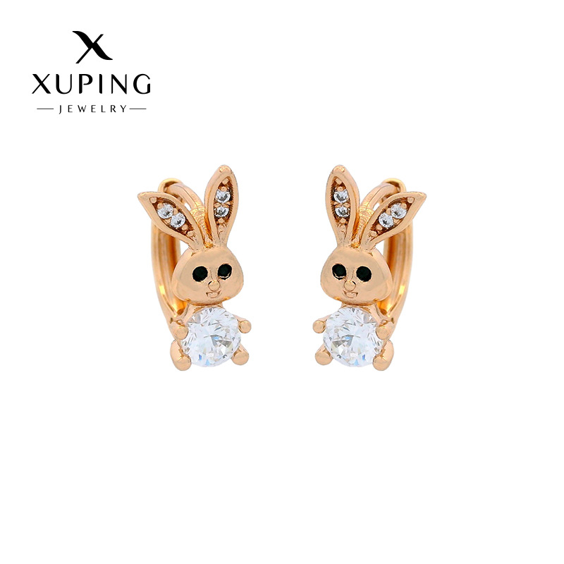 Xuping aleación de cobre chapado en oro micropantalón pendientes de piedra europa y americana nicho transfronterizo de alta calidad pendientes lindos pendientes de conejo
