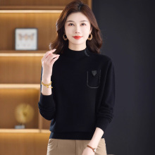 2025秋季上新纯羊毛衫圆领秋冬毛衣薄款中年妈妈洋气上衣打底衫