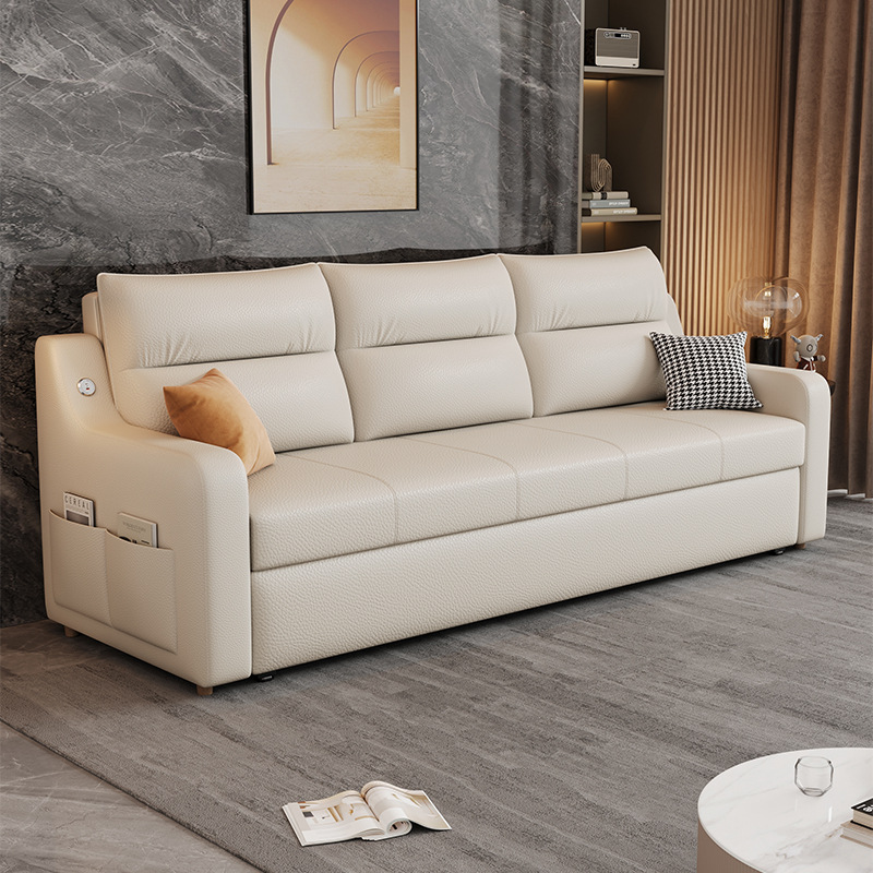 Modern Simple Small Apartment Multifunctional Living Room Folding Dual-Purpose Sofa Storage Living Room Cat Scratch Leather Sofa Bed