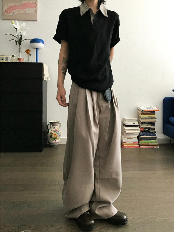 千鸟格拼接短袖polo衫男款夏季美式高街翻领t恤cleanfit正肩半袖|undefined