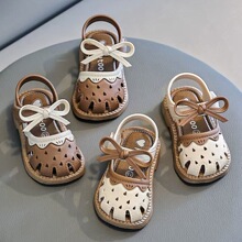 儿童凉鞋女童公主蝴蝶结蕾丝镂空婴幼儿学步鞋软底防滑包头夏新款