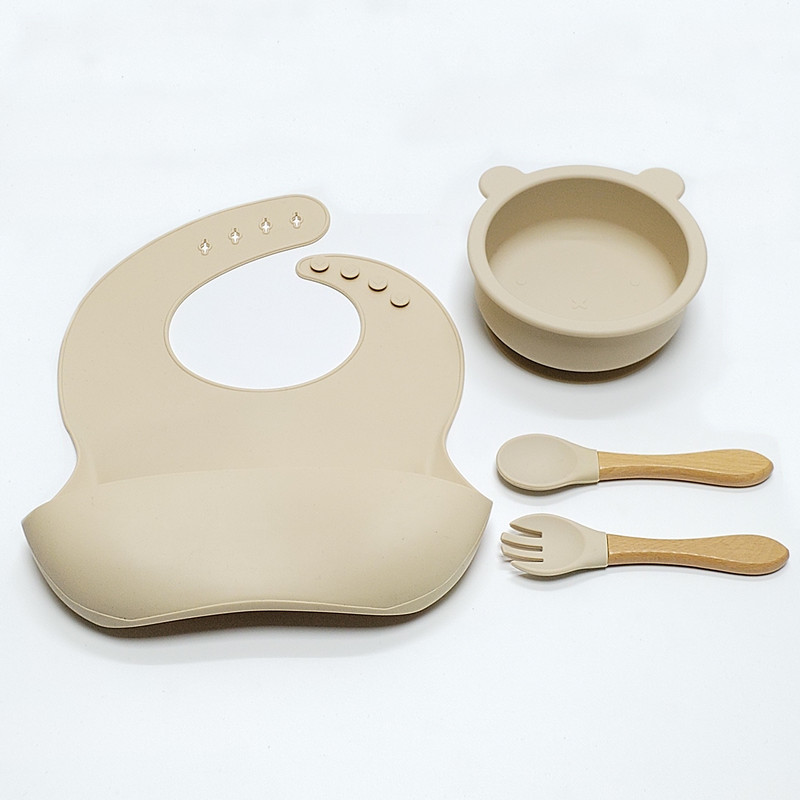 Baby food bowl anti-scald drop-resistant suction bowl silicone baby bowl soft spoon set children's feeding tableware wholesale