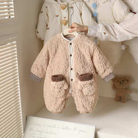 冬季新款儿童加绒加厚毛毛衣婴儿加厚外出衣服冬天宝宝保暖连身衣