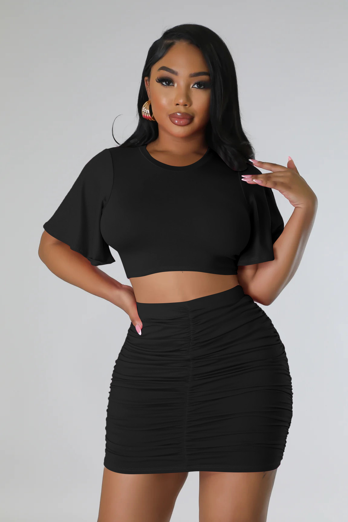 Women Sexy Suit Short Top With Hip Skirt Two Piece Set