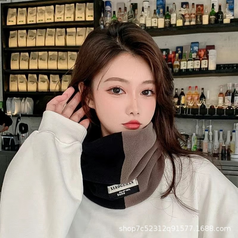 奥粒绒拼色围脖韩版防寒保暖百搭脖套男女新款拼色加绒加厚围巾|undefined