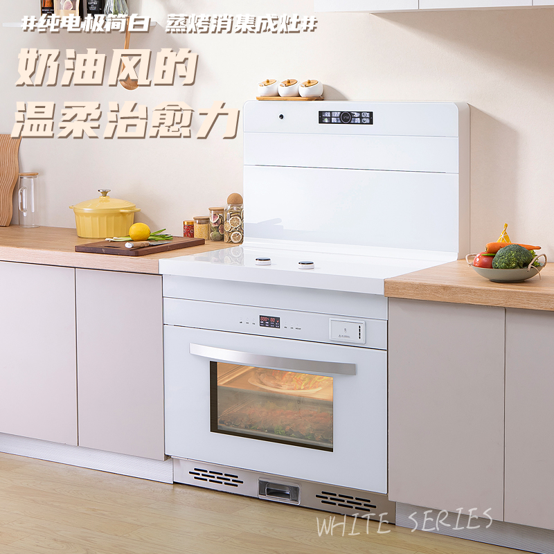 圣星纯白色变频双电磁炉电陶集成灶公寓蒸烤一体侧吸排左烤右蒸