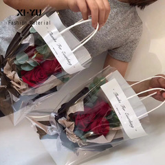 網紅鮮花手提袋單支玫瑰花乾花束生日禮物袋子透明英文花袋包裝袋