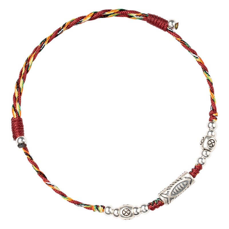 National Style Koi Exam Landing Bracelet for Women Autumn Red Rope Lucky Bracelet Colorful Rope Braided Hand Rope Gift for Women
