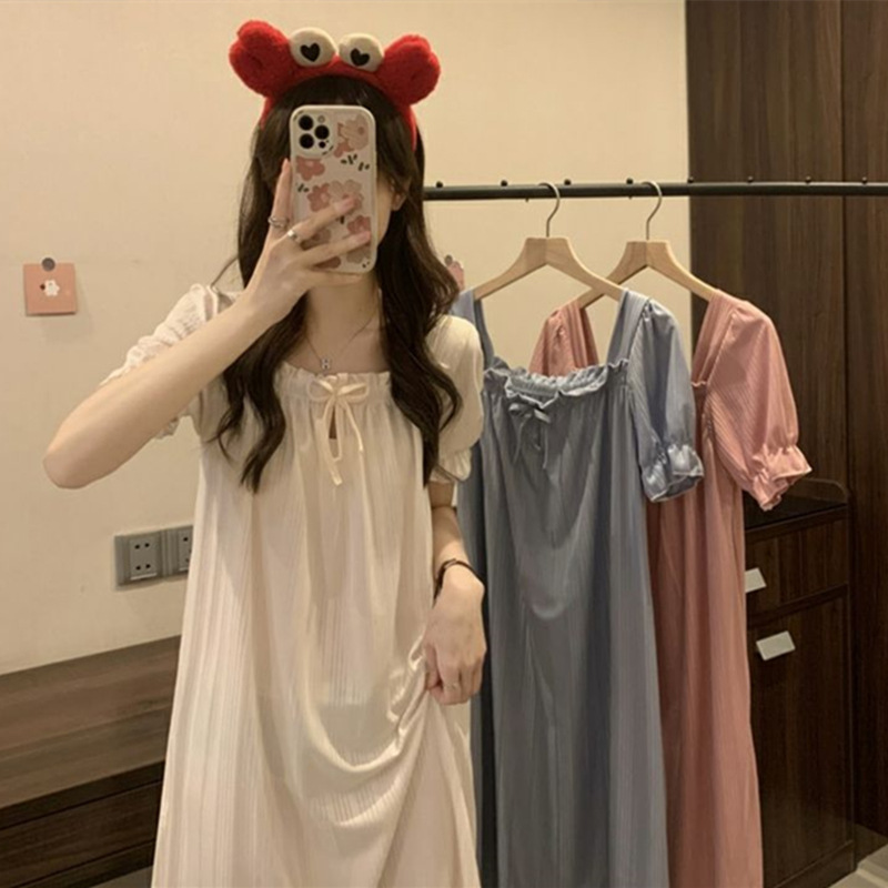2023 verano nuevo estilo princesa pijama vestido de mujer de mangas cortas ropa para el hogar pijama red pura vestido se puede usar fuera
