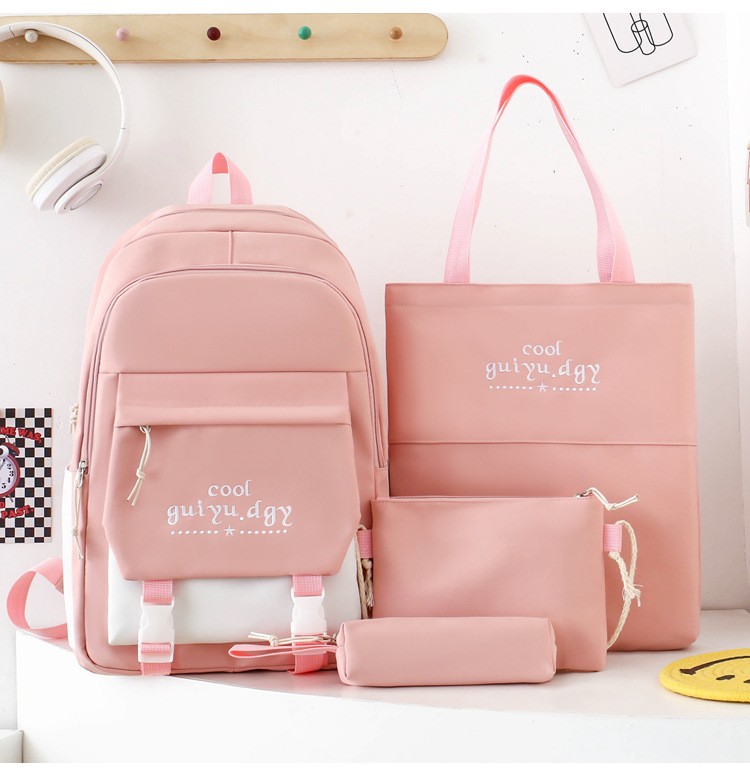 Zaini per bambini Zaino per studenti in quattro pezzi Zaino da viaggio per il tempo libero di grande capacità alla moda di nuovo stile Zaino semplice in tinta unita_voghion.com