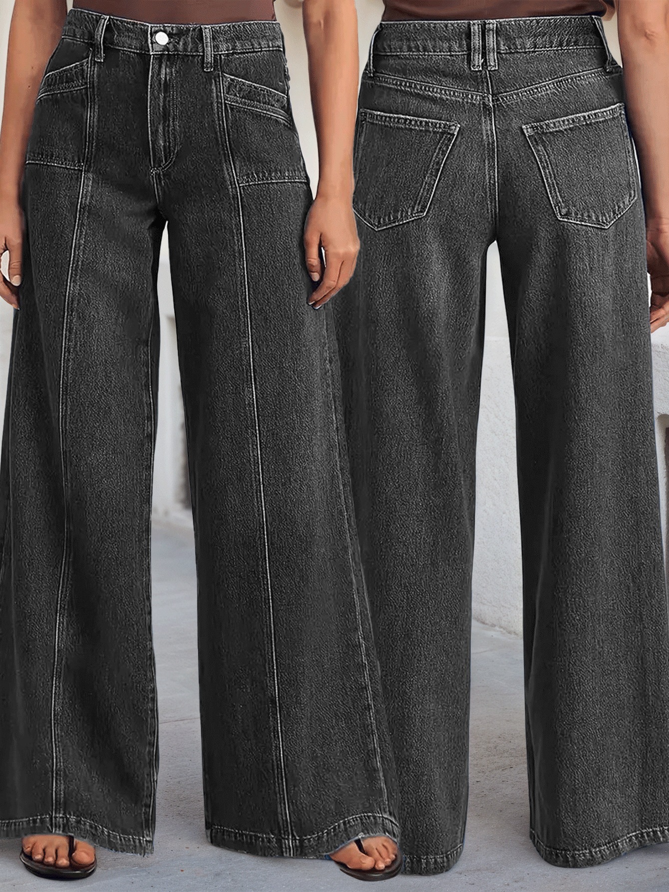 Jeans Rectos para Mujer de Mezclilla de Algodón Elásticos de Cintura Media para Uso Diario image 9