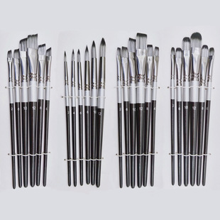 Oil brush silver black nylon wool wood pole brush children's art gouache watercolor oil brush brush factory direct sale