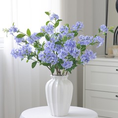 高級感の青い雪の花のシミュレーションの花の造花の客間の食卓の装飾の置物の長い枝のアジサイの生け花の撮影の道具