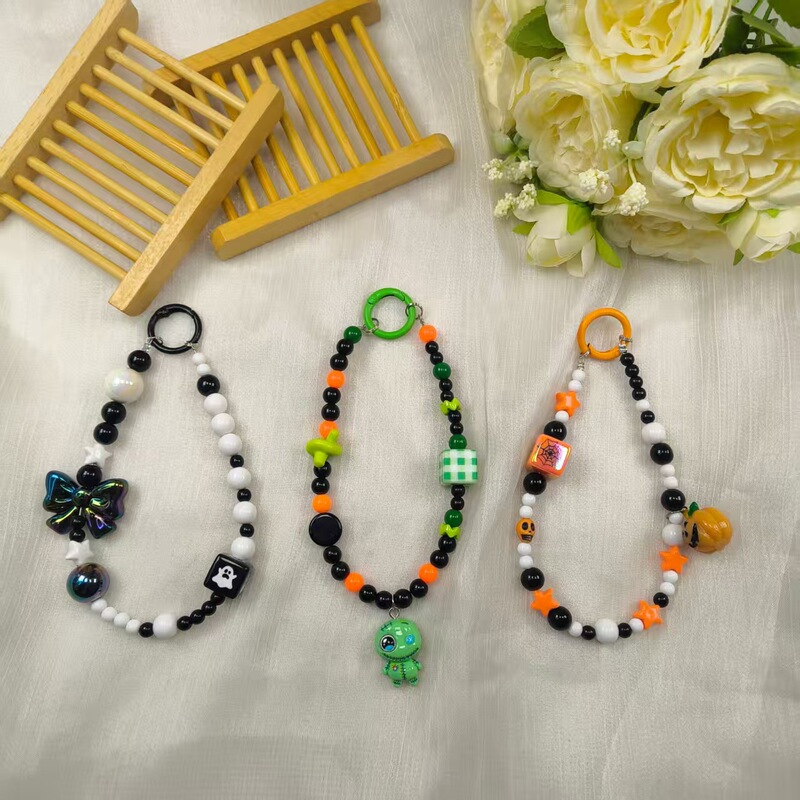 Wholesale New Halloween Beaded Phone Chains, Funny and Scary Ghost, Pumpkin, Monster Keychains, Bag Pendants Wholesale New Halloween Beaded Phone Chains, Funny and Scary Ghost, Pumpkin, Monster Keychains, Bag Pendants