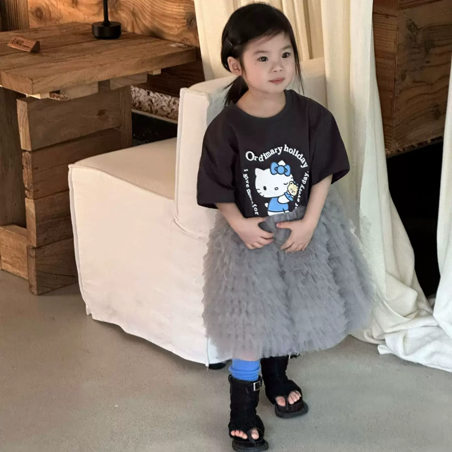 2026夏季新款童装 韩版童装 女童KT卡通印花T恤 宽松版大T 短袖